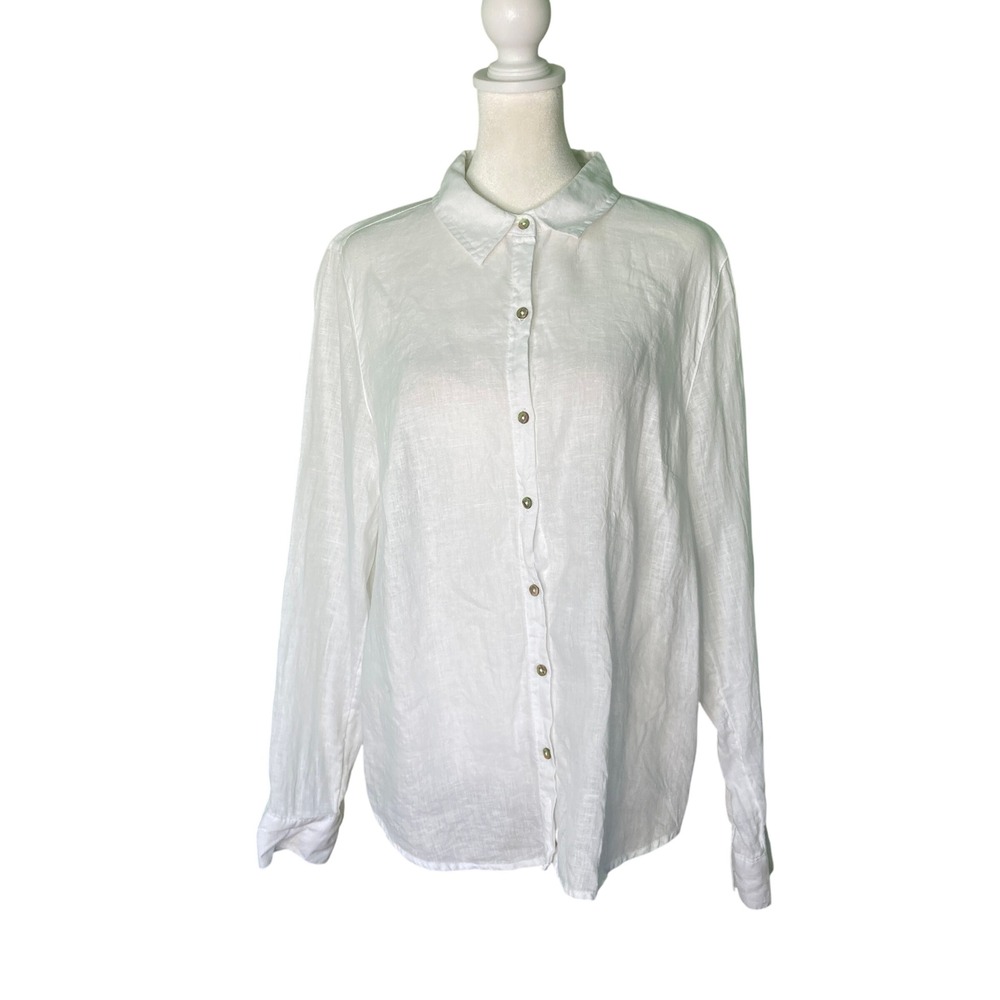 Joie 100% Linen Long Sleeve Shirt White Collar Button Down Beachy Classic Size L - Picture 3 of 14
